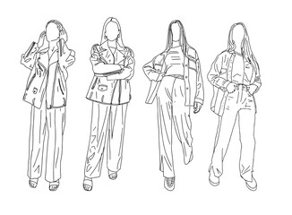 Girls Biker Jackets. Linear Style. Vector Illustration