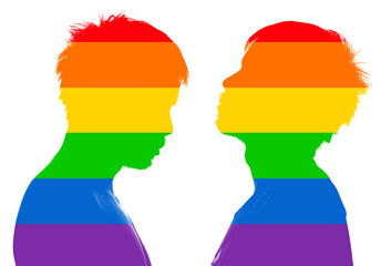 Portrait of happy gay couple spending time together and hugging.  Silhouette of a male couple. Lgbt...