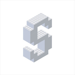Isometric font made from color plastic blocks. The children s designer. Letter S. Vector illustration