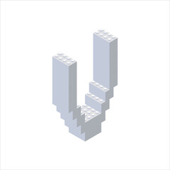 Fototapeta premium Isometric font made from color plastic blocks. The children s designer. Letter V. Vector illustration