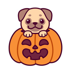 Cute cartoon pug dog with Halloween pumpkin