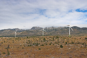Wind turbines, wind farm, windy area of Croatia