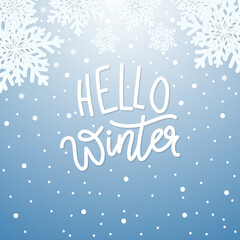 HELLO Winter with snowflake  ,Winter design background for content online or web, banner and template, Simple cartoon flat style. illustration Vector EPS 10