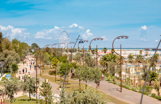 Rimini, Italy "Parco del mare" the new suggestive and attractive park of the sea on the beach of Rimini. Opened in 2021.