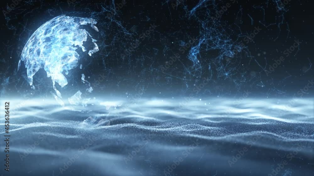 Aufkleber abstract earth planet network with sunlight and flashing lights animation. view from space.