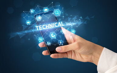 Hand using smartphone with technology concept