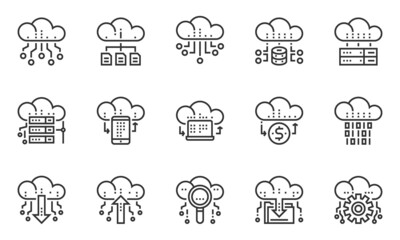 Cloud Data Technology Services Icons Vector , Network, Database, Download,