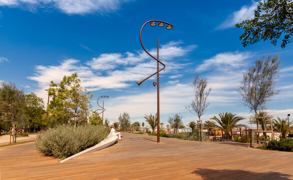 Rimini, Italy "Parco del mare" the new suggestive and attractive park of the sea on the beach of Rimini. Opened in 2021.