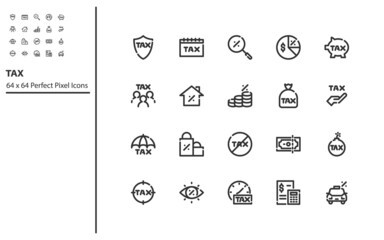 Fototapeta na wymiar set of tax line icons, vat, fee, business, loan, finance