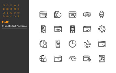 set of time and date line icons, calendar, event, schedule, management
