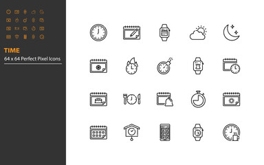 set of time and date line icons, calendar, event, schedule, management