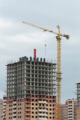Fototapeta na wymiar construction of a residential multi-storey building using a tower crane