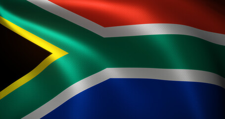 South Africa Flag, South African flag with waving folds, close up view, 3D rendering