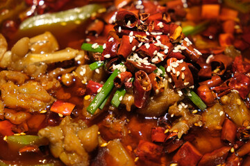 spicy bullfrog full frame background. Chinese food