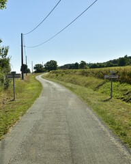 Route de campagne entre prairies au Bourg de Champagne au Périgord Vert !