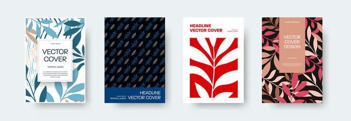 Vector cover with colorful tropical decor, illustration for book, notebook. Set