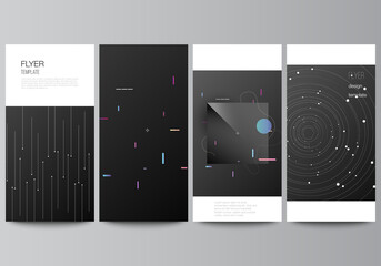 Vector layout of flyer, banner design templates for website advertising design, vertical flyer design, website decoration backgrounds. Tech science future background, space design astronomy concept. © Raevsky Lab