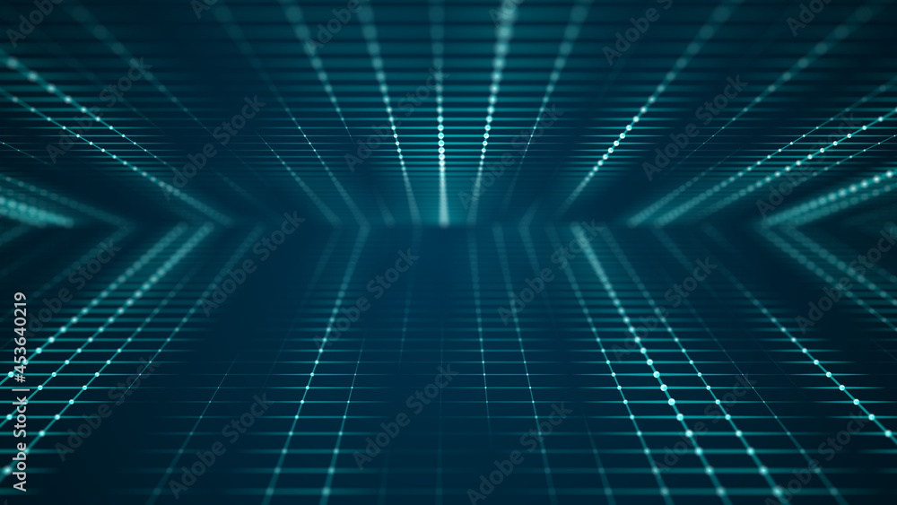 Poster Abstract technology perspective grid background. Network connection structure on blue background. 3D rendering.