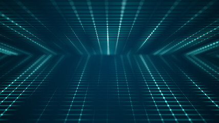 Abstract technology perspective grid background. Network connection structure on blue background. 3D rendering.