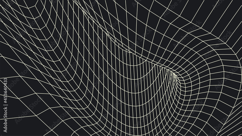 Poster abstract curve black grid. wireframe landscape. vector architecture illustration.