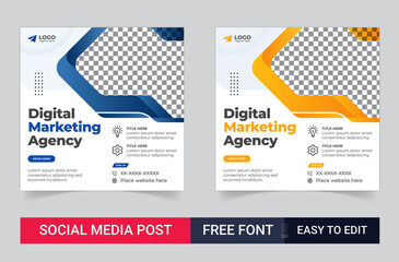Digital marketing banner for social media post template. Set of Editable minimal square banner template for social media, Usable for social media, website, flyers, and banners	
