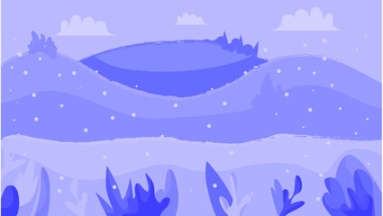Winter landscape. Vector illustration of a winter forest, hills in a snowy evening. Banner for website, application, social networks. Background