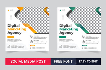 Digital marketing banner for social media post template. Set of Editable minimal square banner template for social media, Usable for social media, website, flyers, and banners	
