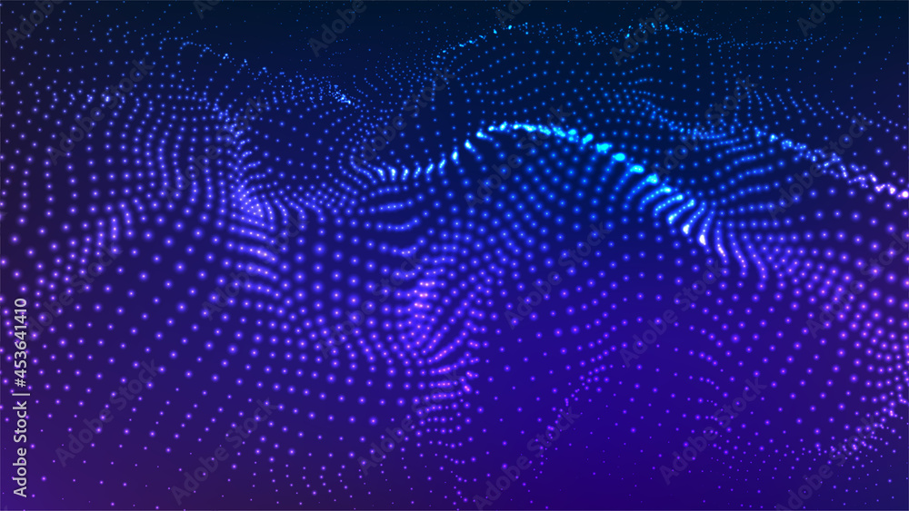 Poster digital dynamic wave of particles. vector abstract blue futuristic background. big data visualizatio