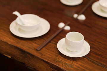 bowl and chopsticks on the table in a restaurant