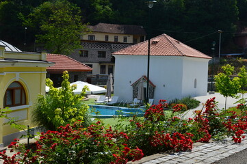 Fototapeta na wymiar a small blue pool in the backyard in the summer