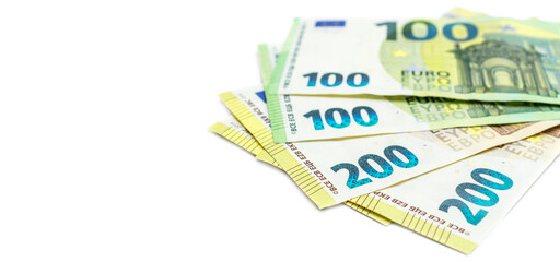 Euro bills on white background.