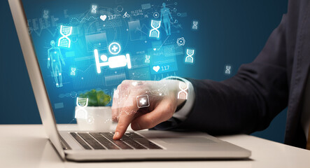 Fototapeta premium hand browsing on the internet for medical issues