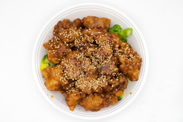White Bowl of Delicious Chinese Sesame Chicken