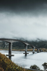 bridge over the river with fog