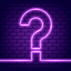 Glowing outline neon question mark or sign on black background, ui and ux light icon and bright symbol. Vector illustration.