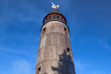 A view to the wooden lookout tower near Horni Blatna, Czech republic