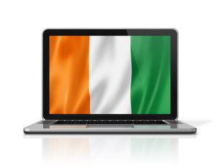 Ivorian flag on laptop screen isolated on white. 3D illustration