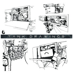 M60 Tank renderings inside and out drawings vector illustration 06