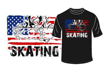 Skating t-shirt design vector - with American flag.
