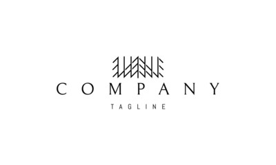 Vector logo on which an abstract image of a pine forest and mountains in a linear style.