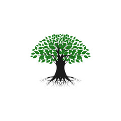 Green Tree with Roots. Vector Illustration.