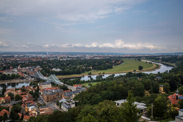 Panorama der Elbe am Blauen Wunder, Dresden