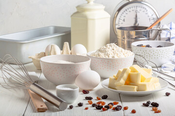 Ingredients and baking tools.