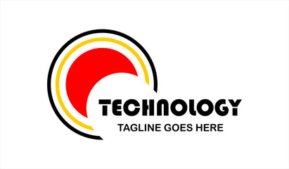 technology vector logo for company or group, abstract logo pressing circle button, modern template, simple and minimalist logotype, just what you want