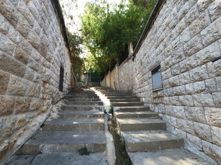 Empty village road. Silent and relaxing place. Walk path