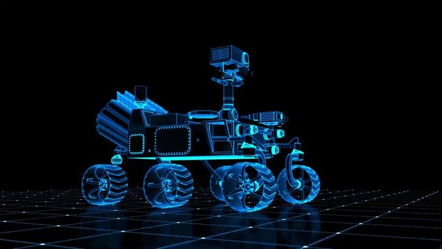 a virtual mars rover on a grid (3d rendering)