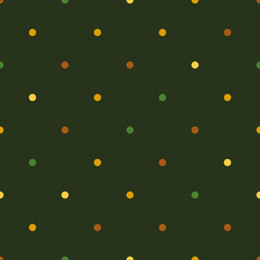 Bright small polka dots on a dark background. Seamless pattern for the design of fabrics, paper and other things.