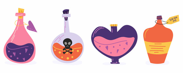 Magic potion set, hand-drawn vector illustration.