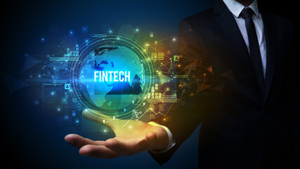 Elegant hand holding technology-related inscription