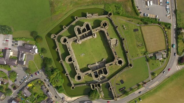 Aerial view of Beaumaris Castle, UNESCO World heritage site, Beaumaris, Anglesey, Gwynedd, North Wales, United Kingdom